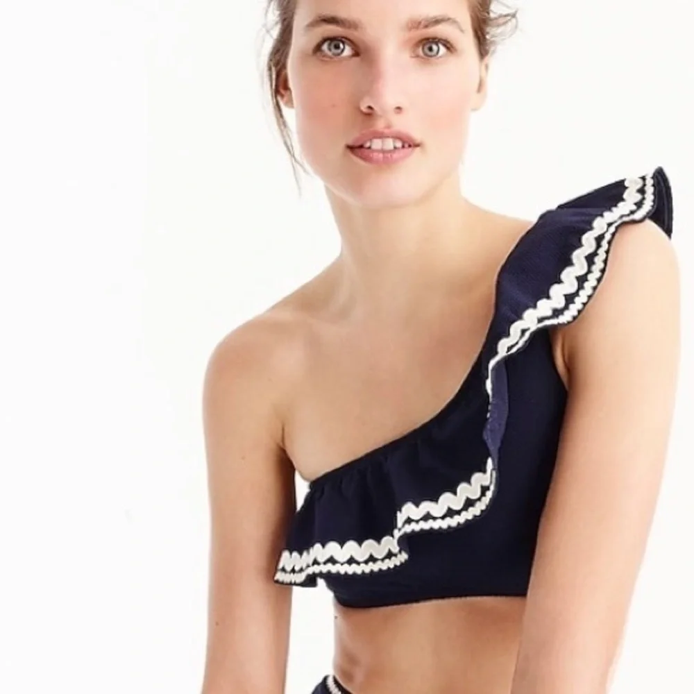 NWT J.Crew One-Shoulder Piqué Nylon Bikini Top